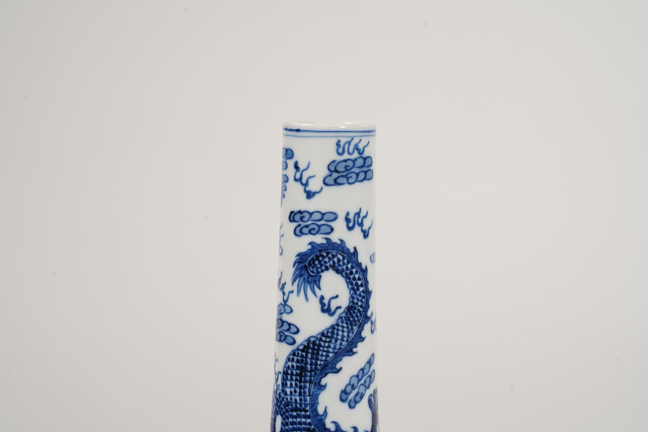 A Chinese blue and white 'dragon' bottle vase, 19th/20th century